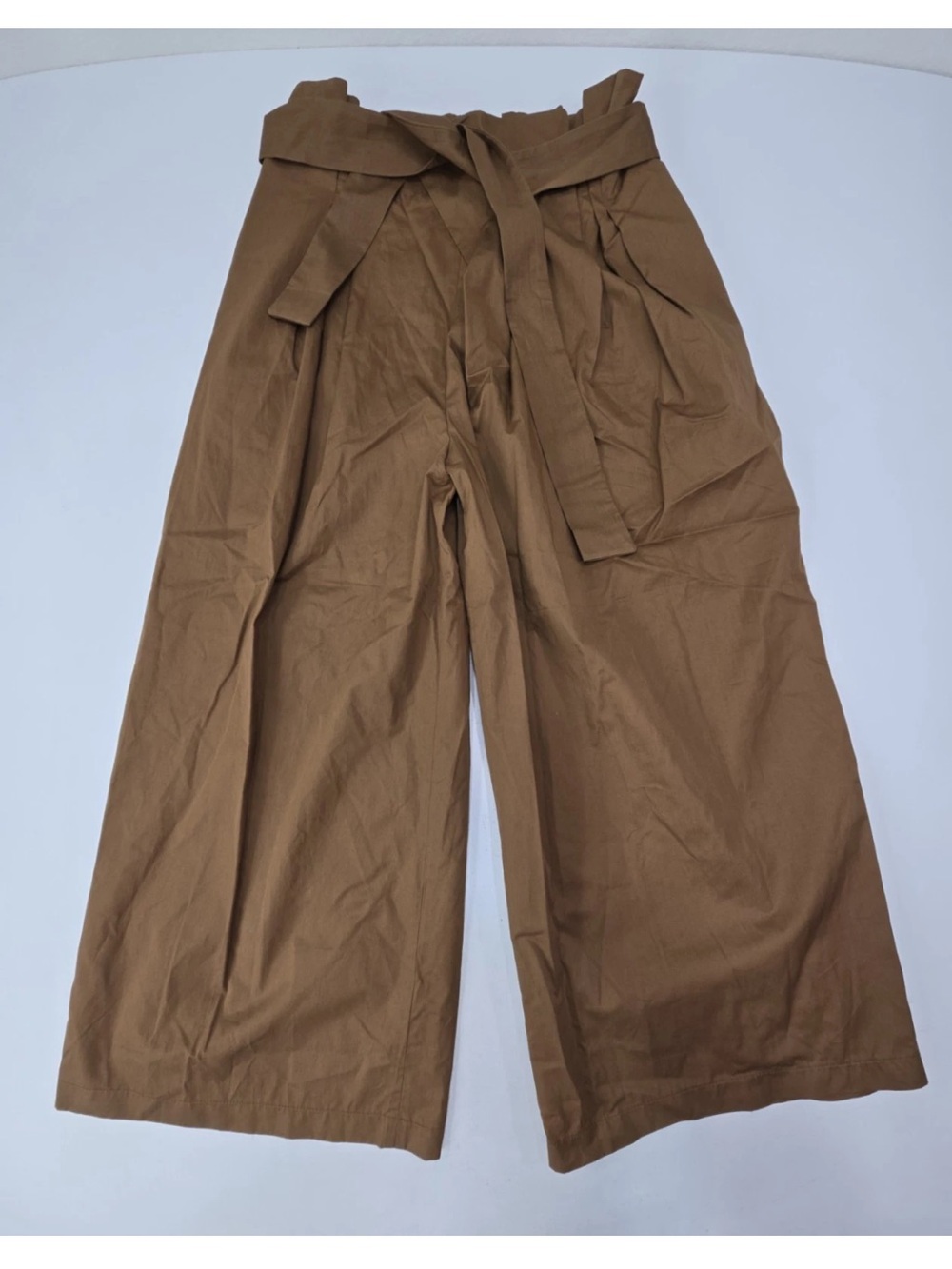 Exquise Anthropologie Paperbag Pants Brown Pleated Tie Front Wide Leg Trousers M